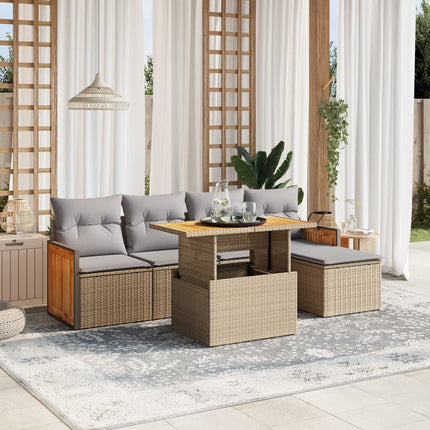 Soffgrupp för trädgården med dynor 6 delar beige konstrotting