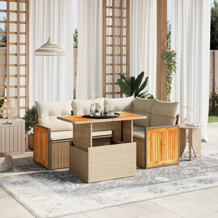 Soffgrupp för trädgården med dynor 5 delar beige konstrotting