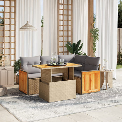 Soffgrupp för trädgården med dynor 5 delar beige konstrotting