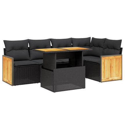 Loungegrupp med dynor 6 delar svart konstrotting