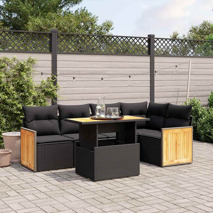 Loungegrupp med dynor 6 delar svart konstrotting
