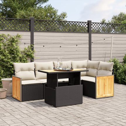 Loungegrupp med dynor 6 delar svart konstrotting