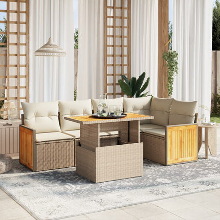 Soffgrupp för trädgården med dynor 6 delar beige konstrotting