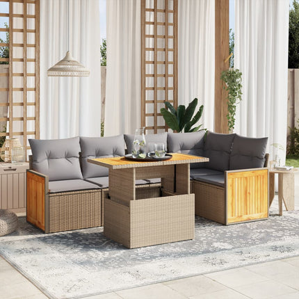 Soffgrupp för trädgården med dynor 6 delar beige konstrotting