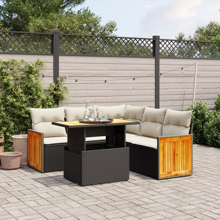 Loungegrupp med dynor 6 delar svart konstrotting