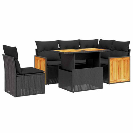 Loungegrupp med dynor 6 delar svart konstrotting