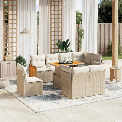 Soffgrupp för trädgården med dynor 9 delar beige konstrotting