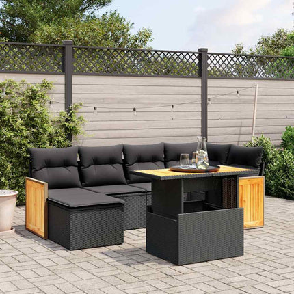 Soffgrupp för trädgården med dynor 7 delar svart konstrotting