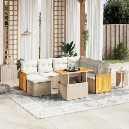 Matgrupp för trädgården med dynor 8 delar beige konstrotting