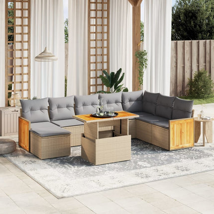 Soffgrupp för trädgården med dynor 9 delar beige konstrotting