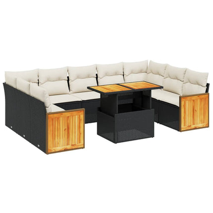 Loungegrupp 10 delar med svarta dynor konstrotting