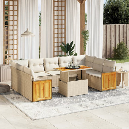 Soffgrupp för trädgård med dynor 10 delar beige konstrotting