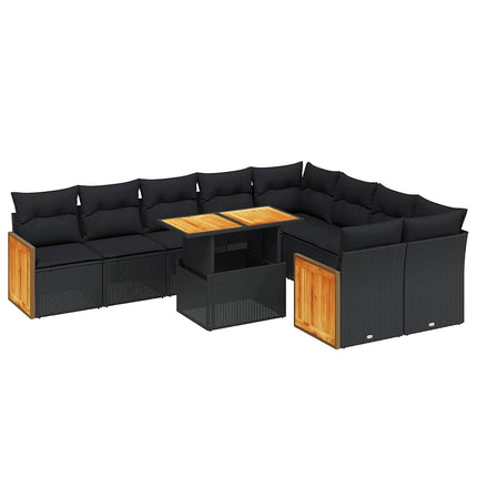 Loungegrupp 10 delar med svarta dynor konstrotting