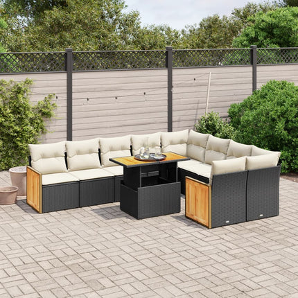 Loungegrupp 10 delar med svarta dynor konstrotting
