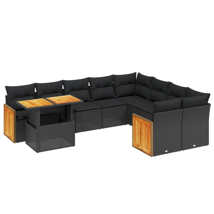 Loungegrupp 10 delar med svarta dynor konstrotting