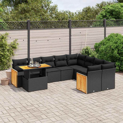 Loungegrupp 10 delar med svarta dynor konstrotting