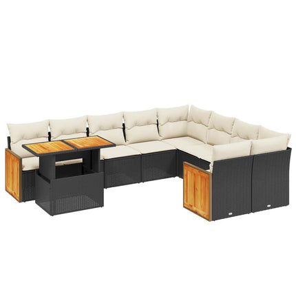 Loungegrupp 10 delar med svarta dynor konstrotting