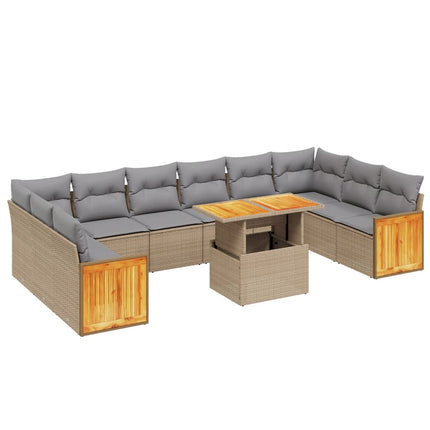 Loungegrupp för trädgården m. dynor 11 delar beige konstrotting
