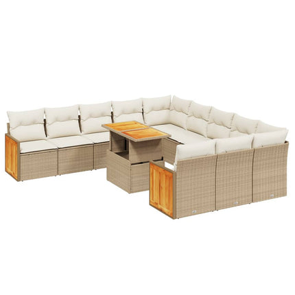 Loungegrupp för trädgården m. dynor 11 delar beige konstrotting