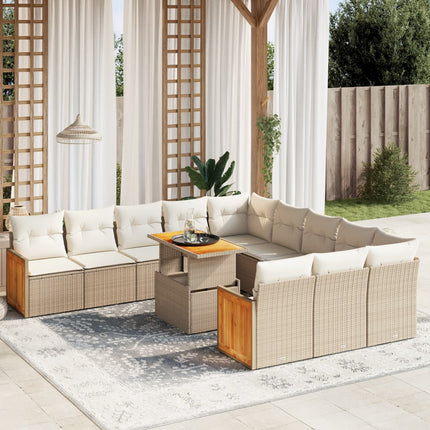 Loungegrupp för trädgården m. dynor 11 delar beige konstrotting