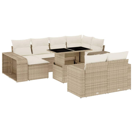 Loungegrupp för trädgården m. dynor 11 delar beige konstrotting