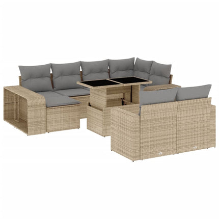 Loungegrupp för trädgården m. dynor 11 delar beige konstrotting