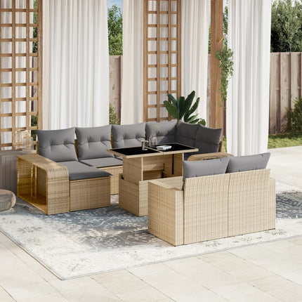 Loungegrupp för trädgården m. dynor 11 delar beige konstrotting
