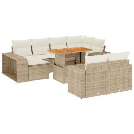 Loungegrupp för trädgården m. dynor 11 delar beige konstrotting