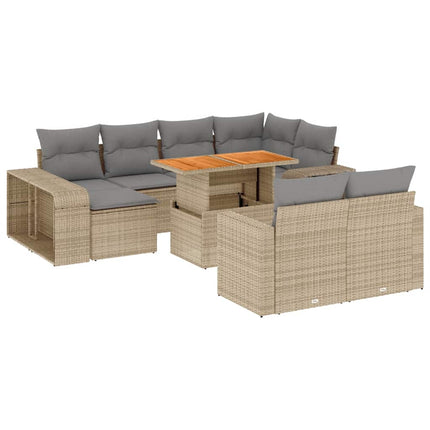 Loungegrupp för trädgården m. dynor 11 delar beige konstrotting