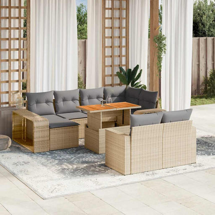 Loungegrupp för trädgården m. dynor 11 delar beige konstrotting