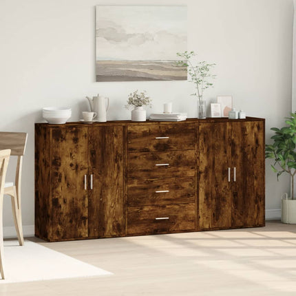 Skänkar 3 st rökfärgad ek 60x31x84 cm konstruerat trä