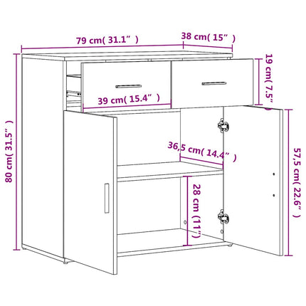 Skänkar 2 st sonoma-ek 79x38x80 cm konstruerat trä