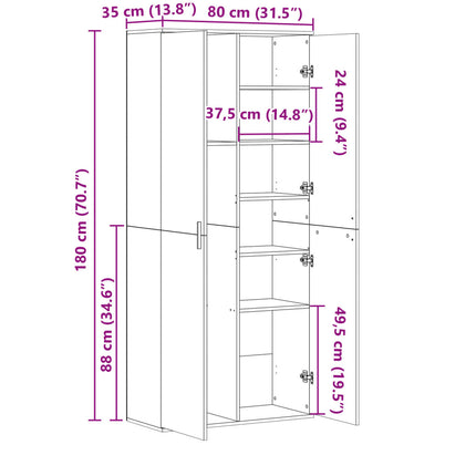 Högskåp vit 80x35x180 cm konstruerat trä