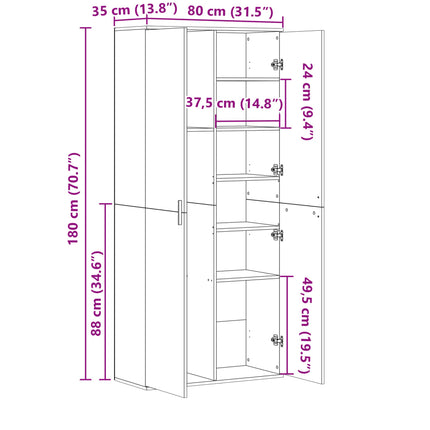 Högskåp sonoma-ek 80x35x180 cm konstruerat trä