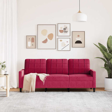 3-sitssoffa vinröd 180 cm sammet