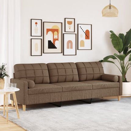 3-sitssoffa med prydnadskuddar brun 210 cm tyg