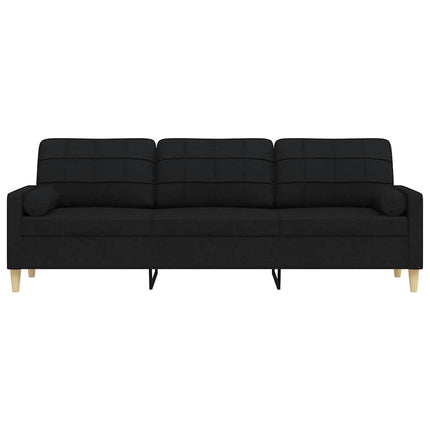 3-sitssoffa med prydnadskuddar svart 210 cm tyg