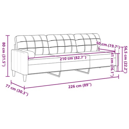 3-sitssoffa med prydnadskuddar taupe 210 cm tyg