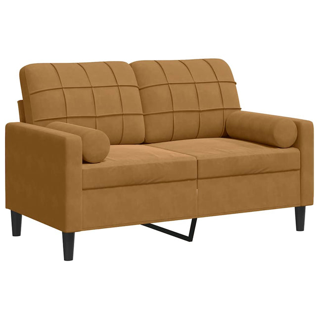2-sitssoffa med prydnadskuddar brun 120 cm sammet