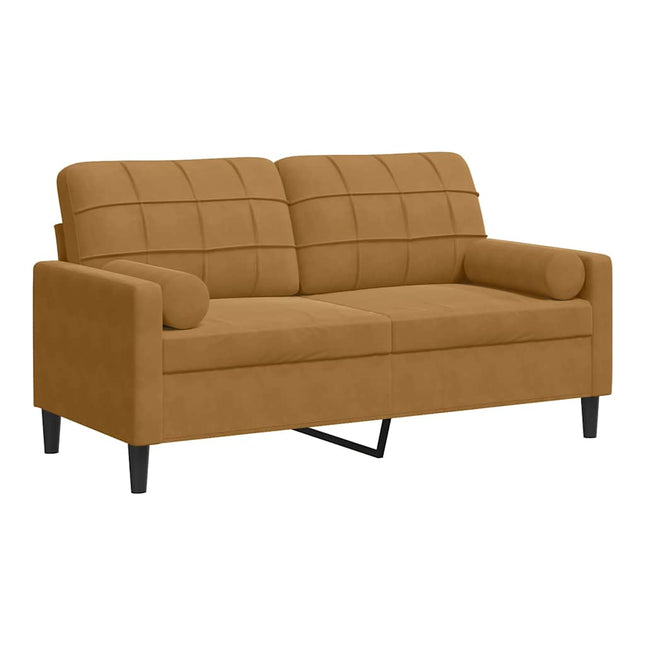 2-sitssoffa med prydnadskuddar brun 140 cm sammet