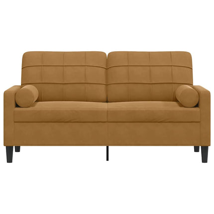2-sitssoffa med prydnadskuddar brun 140 cm sammet