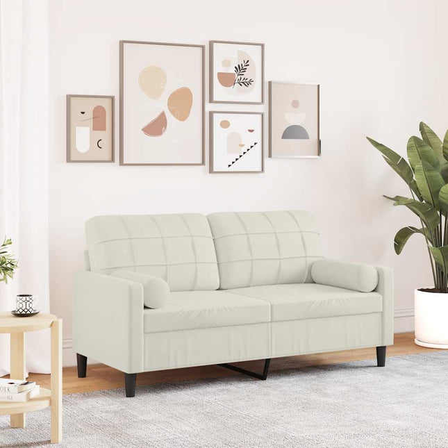 2-sitssoffa med prydnadskuddar gräddvit 140 cm sammet
