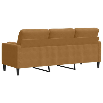 3-sitssoffa med prydnadskuddar brun 180 cm sammet