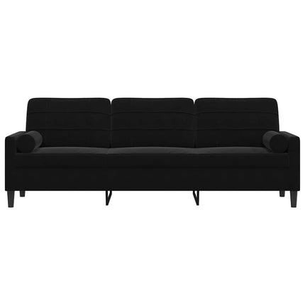 3-sitssoffa med prydnadskuddar svart 210 cm sammet