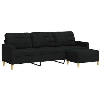 3-sitssoffa med fotpall Svart 210 cm tyg