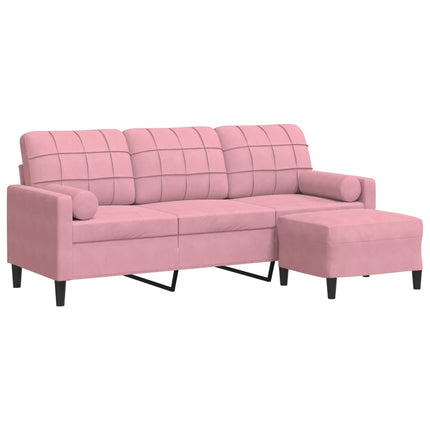 3-sitssoffa med fotpall rosa 180 cm sammet