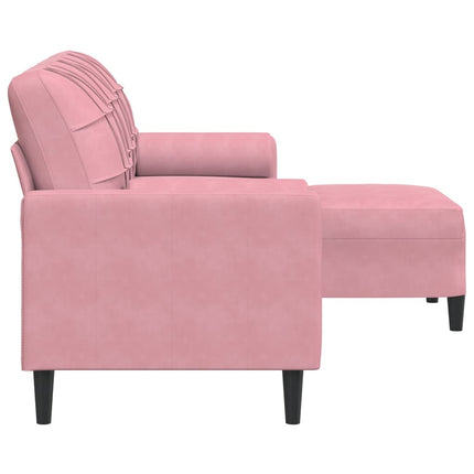 3-sitssoffa med fotpall rosa 180 cm sammet