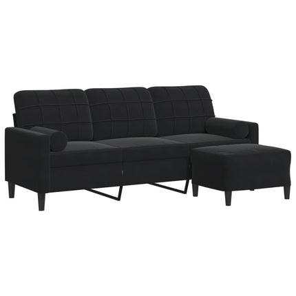 3-sitssoffa med fotpall svart 180 cm sammet