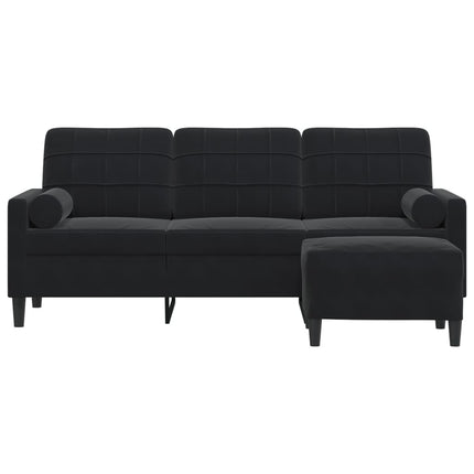 3-sitssoffa med fotpall svart 180 cm sammet