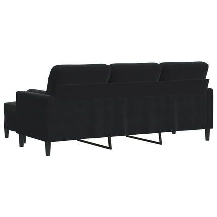 3-sitssoffa med fotpall svart 180 cm sammet